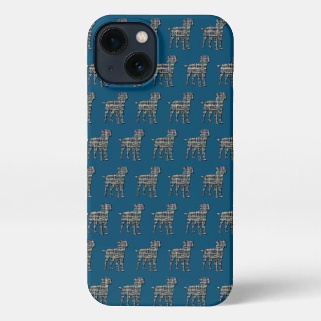 Border Terrier Dog Cute Silhouette Grid Blue iPhone Case (Back)