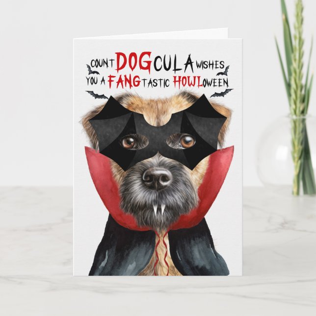 Border Terrier Dog Funny Count DOGcula Halloween Holiday Card (Front)