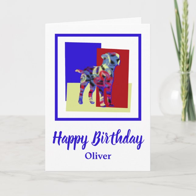 Border Terrier Dog Red Blue Yellow Birthday Card (Front)