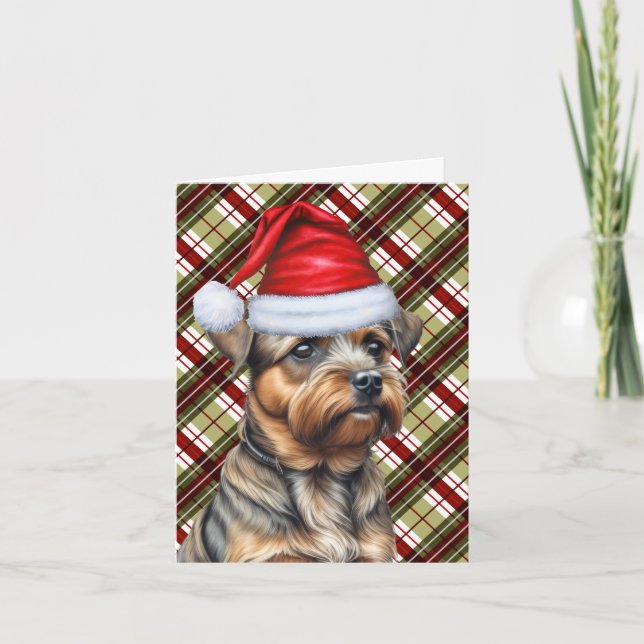 Border Terrier Dog Seasonal Plaid Christmas Holiday Card (Front)