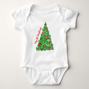 Border Terrier Dog Silhouette Christmas Tree Red Baby Bodysuit