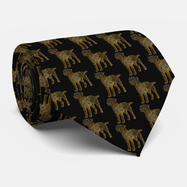 Border Terrier Dog Silhouette Halloween Black Neck Tie (Rolled)