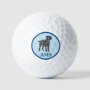 Border Terrier Dog Silhouette Y&B Grid Blue Golf Balls