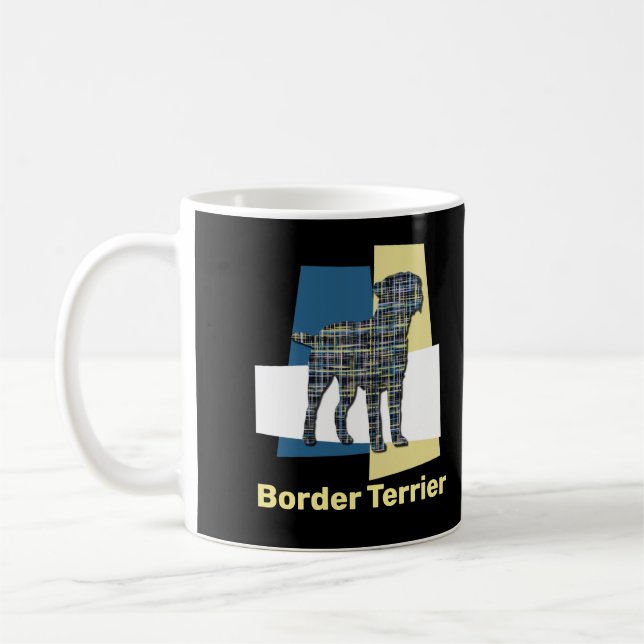 Border Terrier Dog Yellow & Black Grid Lines Coffee Mug (Left)