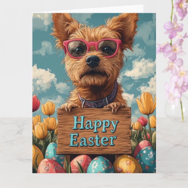 Border Terrier Easter Eggs Card (Orchid)