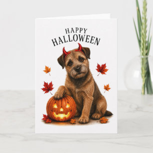 Border Terrier Halloween Devil Dog Card