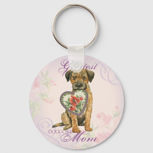 Border Terrier Heart Mum Key Ring (Front)