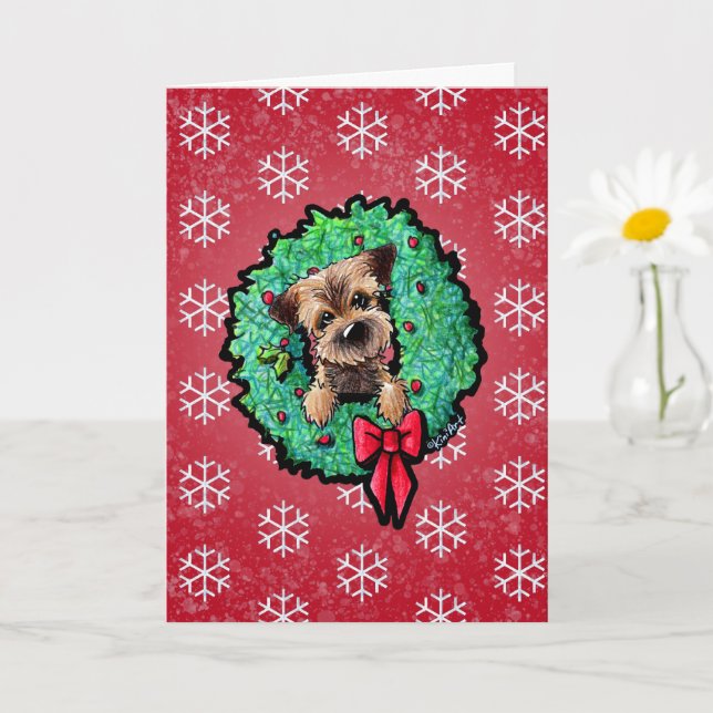 Border Terrier KiniArt™ Christmas Card (Small Plant)
