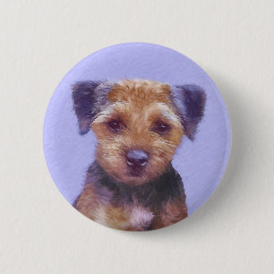 Border Terrier Painting - Cute Original Dog Art 6 Cm Round Badge