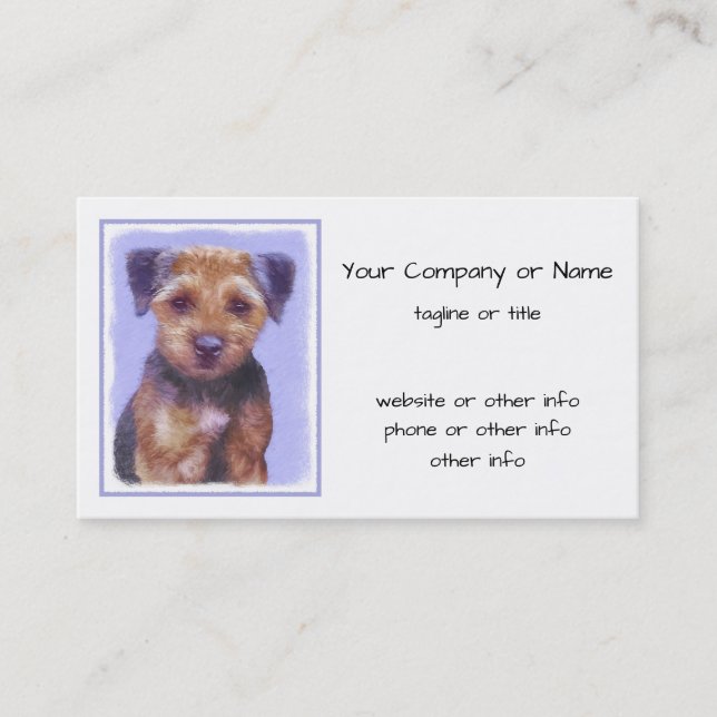 Border Terrier Painting - Cute Original Dog Art Business Card (Front)