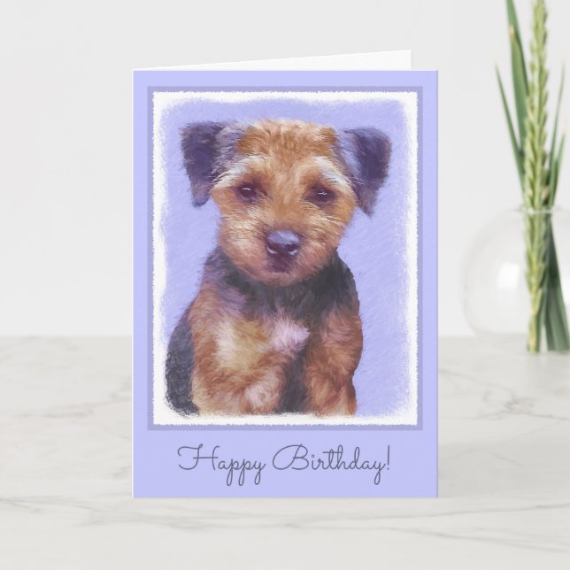 Border Terrier Painting - Cute Original Dog Art Card (Front)