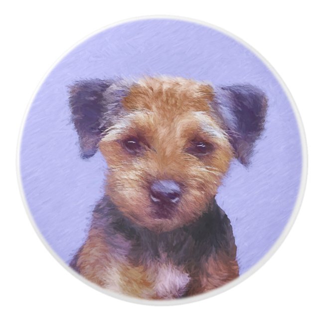 Border Terrier Painting - Cute Original Dog Art Ceramic Knob (Front)