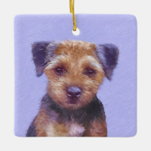 Border Terrier Painting - Cute Original Dog Art Ceramic Ornament