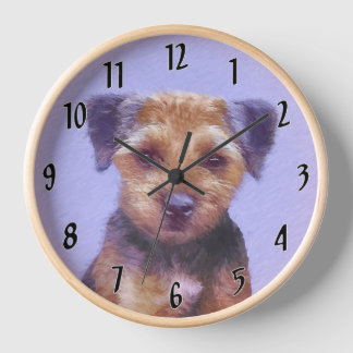 Border Terrier Painting - Cute Original Dog Art Clock