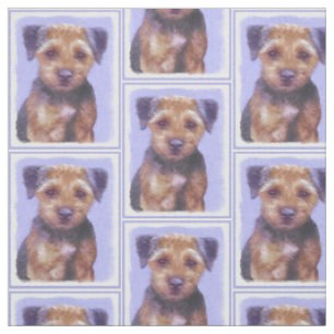 Border Terrier Painting - Cute Original Dog Art Fabric