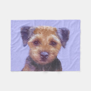 Border Terrier Painting - Cute Original Dog Art Fleece Blanket
