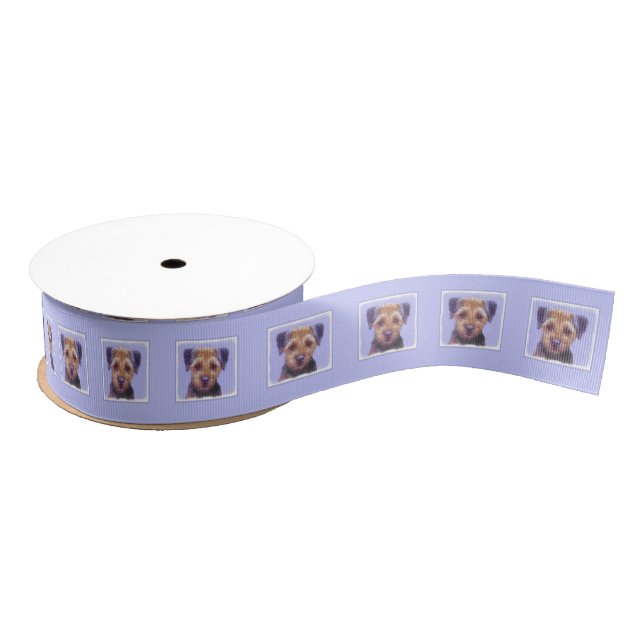 Border Terrier Painting - Cute Original Dog Art Grosgrain Ribbon (Spool)