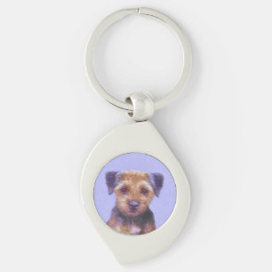 Border Terrier Painting - Cute Original Dog Art Key Ring