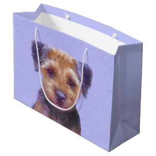 Border Terrier Painting - Cute Original Dog Art Large Gift Bag