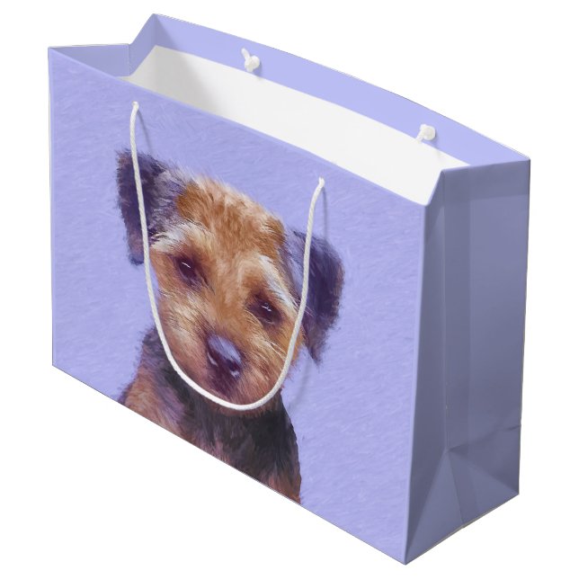 Border Terrier Painting - Cute Original Dog Art Large Gift Bag (Back Angled)