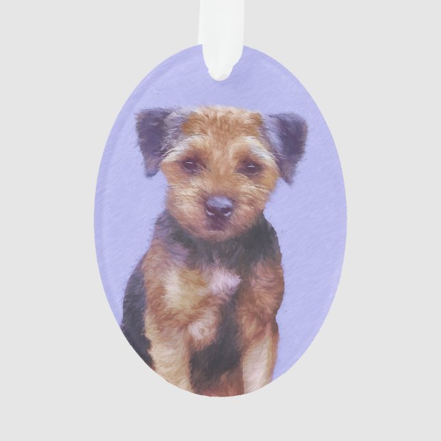 Border Terrier Painting - Cute Original Dog Art Ornament (Back)