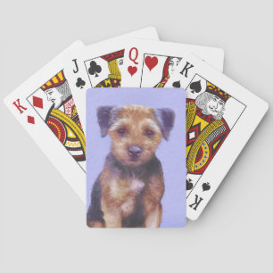 Border Terrier Painting - Cute Original Dog Art Playing Cards