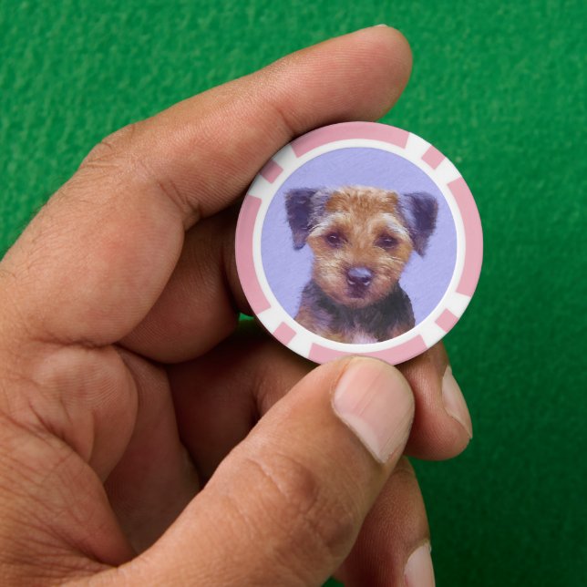 Border Terrier Painting - Cute Original Dog Art Poker Chips (Hand)