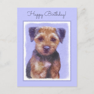 Border Terrier Painting - Cute Original Dog Art Postcard
