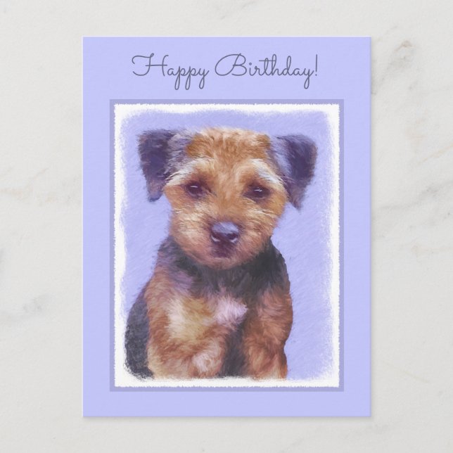 Border Terrier Painting - Cute Original Dog Art Postcard (Front)