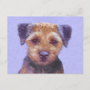 Border Terrier Painting - Cute Original Dog Art Postcard