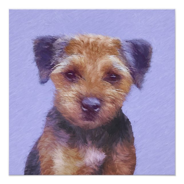 Border Terrier Painting - Cute Original Dog Art Poster (Front)