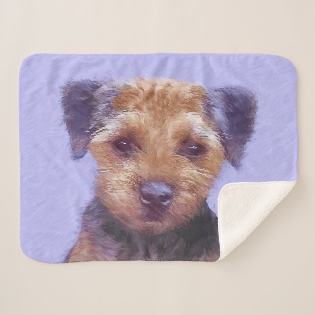 Border Terrier Painting - Cute Original Dog Art Sherpa Blanket (Front (Horizontal))