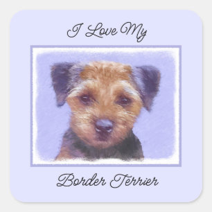 Border Terrier Painting - Cute Original Dog Art Square Sticker