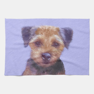 Border Terrier Painting - Cute Original Dog Art Tea Towel