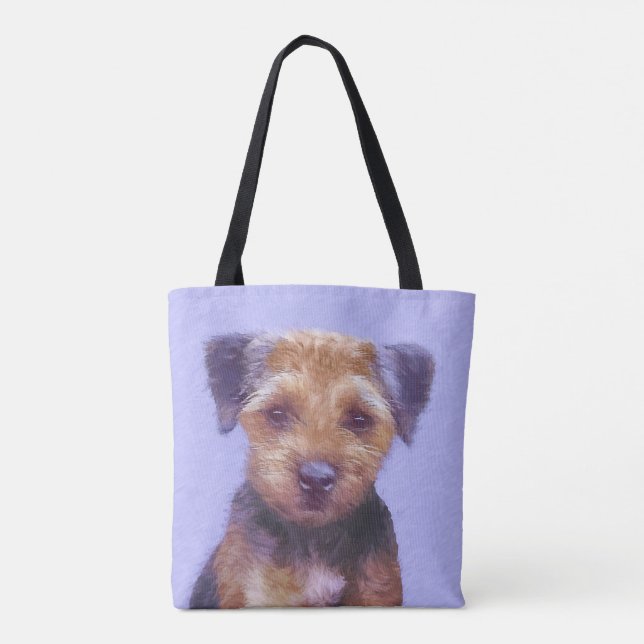 Border Terrier Painting - Cute Original Dog Art Tote Bag (Back)