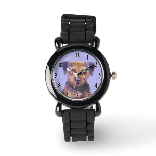 Border Terrier Painting - Cute Original Dog Art Watch (Front)