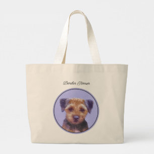 Border Terrier Painting Cute Original Pet Dog Art Large Tote Bag