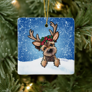 Border Terrier Reindeer Ceramic Ornament
