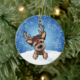 Border Terrier Reindeer Christmas Ceramic Ornament