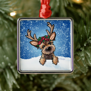 Border Terrier Reindeer Metal Ornament