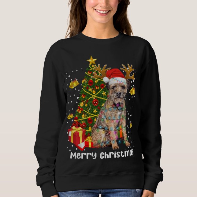 Border Terrier Santa Christmas Tree Lights Xmas Do Sweatshirt (Front)