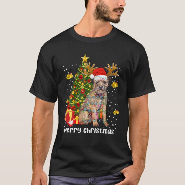Border Terrier Santa Christmas Tree Lights Xmas Do T-Shirt (Front)