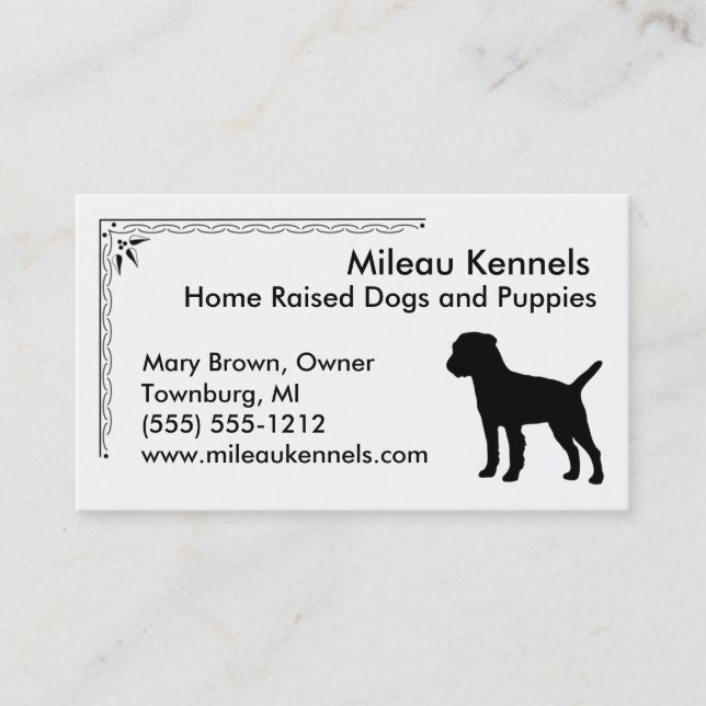 Border Terrier Silhouette Black and White Pet Business Card (Front)