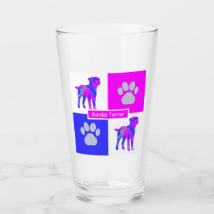 Border Terrier Silhouette Dog & Paw Pink & Blue Glass