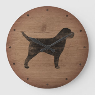 Border Terrier Silhouette Rustic Style Large Clock