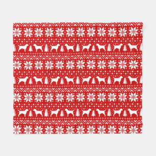 Border Terrier Silhouettes Dogs Christmas Pattern Fleece Blanket