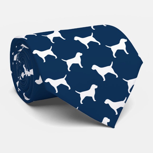 Border Terrier Silhouettes Pattern Dog Lover Tie (Rolled)