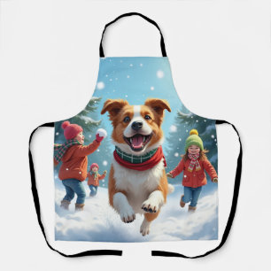 Border Terrier Snowball Fight Christmas Painting Apron