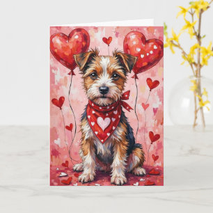 Border Terrier Valentine Dog Sitting with Hearts Card