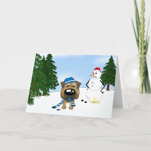 Border Terrier Winter Scene Holiday Card (Front)